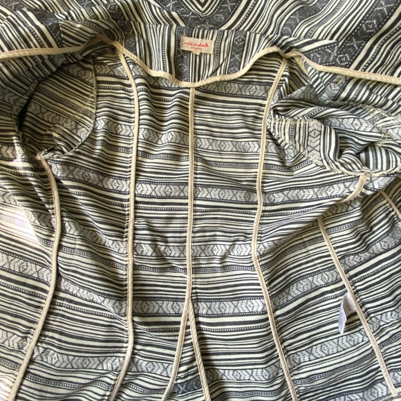 Mia Melon Grey Black Striped Design Casual Office Boho Belted Light Jacket-Sz-M - Picture 9 of 16